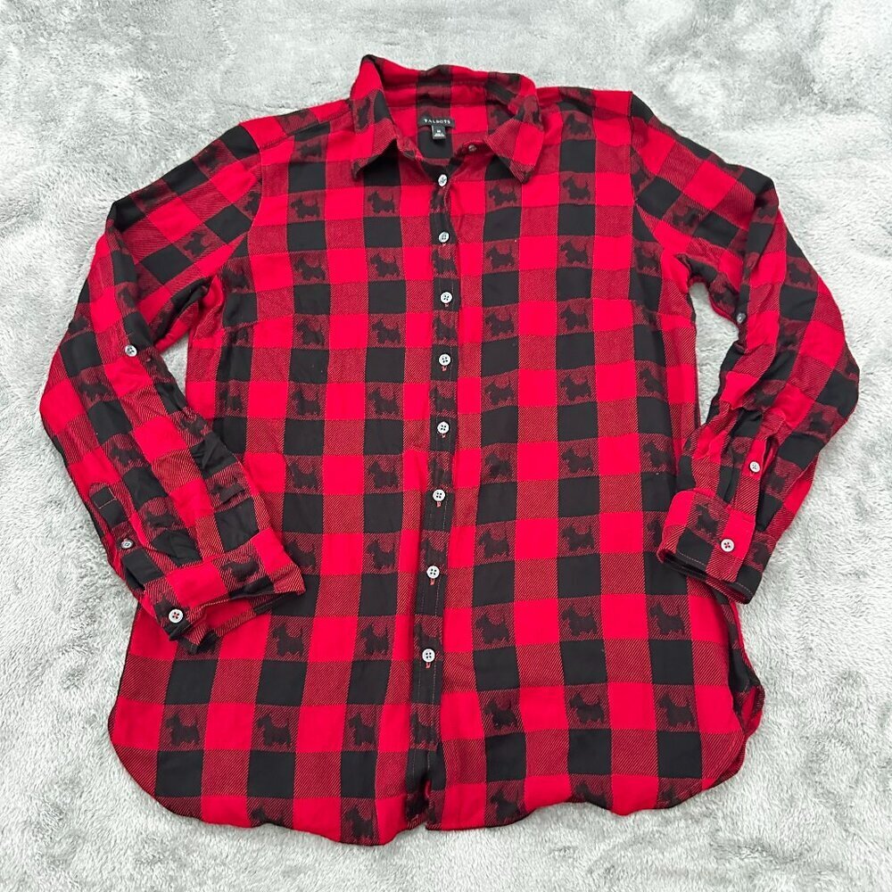 Talbots Scotty Dog Red Plaid Shirt Button Down Women's size MEDIUM Terrier